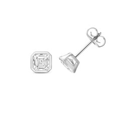 Lab Grown Certified Asscher Cut Rubover Earring Studs In 18ct White Gold 