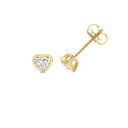 Lab Grown Certified Heart Shape Rubover Earring Studs In 18ct Gold 