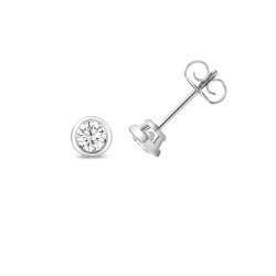 Lab Grown Certified Round Rubover Earring Studs In 18ct White Gold 