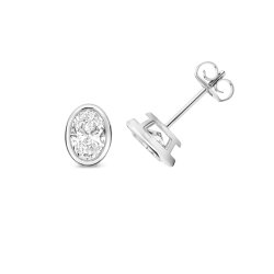 Lab Grown Certified Oval Rubover Earring Studs In 18ct White Gold 
