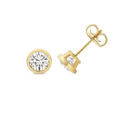 Lab Grown Certified Round Rubover Earring Studs In 18ct Gold 