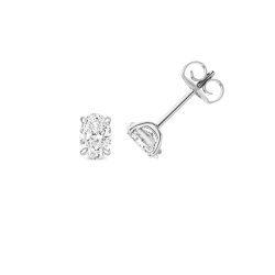 Lab Grown Certified Oval 4 Claw Earring Studs In 18ct White Gold 
