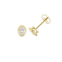 Lab Grown Certified Oval Rubover Earring Studs In 18ct Gold 