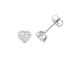 Lab Grown Certified Heart Shape Rubover Earring Studs In 18ct White Gold 