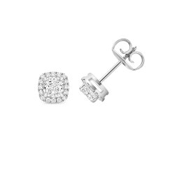Lab Grown Certified Cushion Halo Earring Studs In 18ct White Gold 