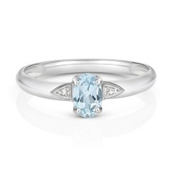 Diamond & Aquamarine Ring In 9ct White Gold 