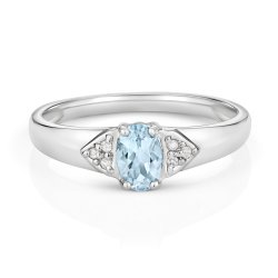 Diamond & Aquamarine Ring In 9ct White Gold 