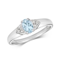 Diamond & Aquamarine Ring In 9ct White Gold 