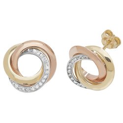 9ct Gold Tricolour Cz Entwined Circle Studs 