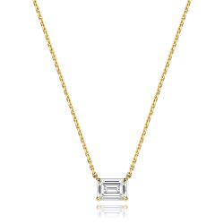 Lab Grown Certified Emerald Cut 4 Claw Necklace In 18ct Gold 