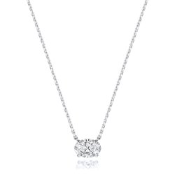 Lab Grown Certified Oval 4 Claw Necklace In 18ct White Gold 