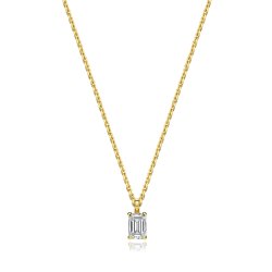 Lab Grown Certified Emerald Cut 4 Claw Necklace In 18ct Gold 