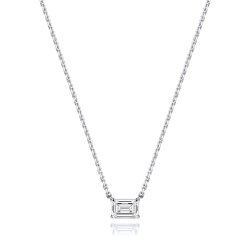 Lab Grown Certified Emerald Cut 4 Claw Necklace In 18ct White Gold 