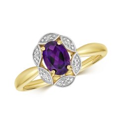 Diamond & Amethyst Ring In 9ct Gold 