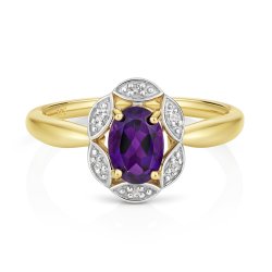 Diamond & Amethyst Ring In 9ct Gold 