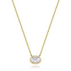 Lab Grown Certified Oval Rubover Necklace In 18ct Gold 