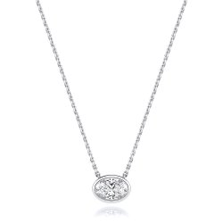 Lab Grown Certified Oval Rubover Necklace In 18ct White Gold 