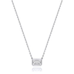 Lab Grown Certified Emerald Cut Rubover Necklace In 18ct White Gold 