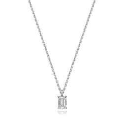 Lab Grown Certified Emerald Cut 4 Claw Necklace In 18ct Whit 