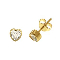 9ct Gold Cz Rubover Heart Studs 