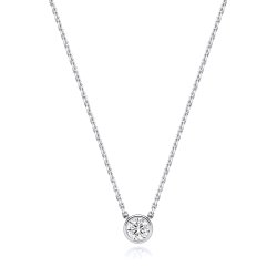 Lab Grown Certified Round Rubover Necklace In 18ct White Gold 