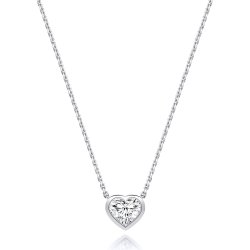 Lab Grown Certified Heart Shape Rubover Necklace In 18ct White Gold 
