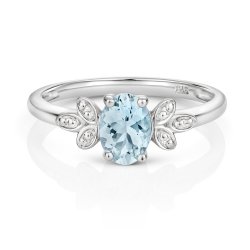 Diamond & Aquamarine Ring In 9ct White Gold 