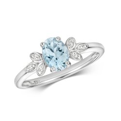 Diamond & Aquamarine Ring In 9ct White Gold 