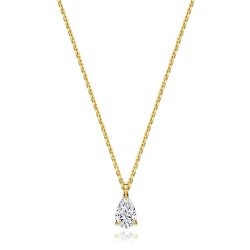 Lab Grown Certified Pear Shape 4 Claw Necklace In 18ct Gold 