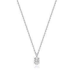 Lab Grown Certified Oval 4 Claw Necklace In 18ct White Gold 