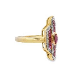 9ct Yellow Ruby and Diamond Art Deco style Ring Size O