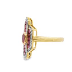 9ct Yellow Ruby and Diamond Art Deco style Ring Size O