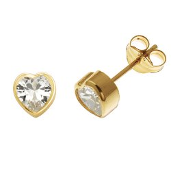 9ct Gold Cz Rubover Heart Studs 