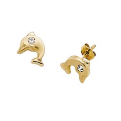 9ct Gold Cz Set Dolphin Studs 