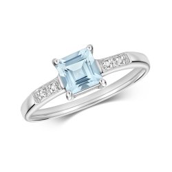 Diamond & Aquamarine Ring In 9ct White Gold 
