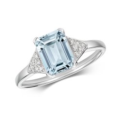 Diamond & Aquamarine Ring In 9ct White Gold 