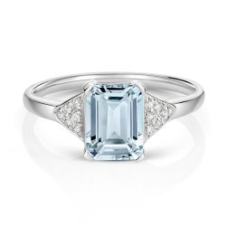 Diamond & Aquamarine Ring In 9ct White Gold 