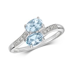 Diamond & Aquamarine Ring In 9ct White Gold 