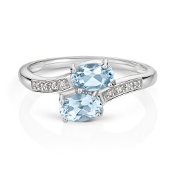 Diamond & Aquamarine Ring In 9ct White Gold 
