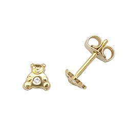 9ct Gold Cz Set Teddy Bear Studs 