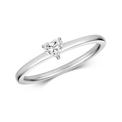 Diamond Heart Shape Solitaire Ring In 18ct White Gold 
