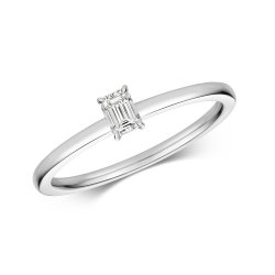 Diamond Emerald Cut Solitaire Ring In 18ct White Gold 