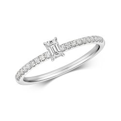 Diamond Emerald Cut Solitaire Ring In 18ct White Gold 