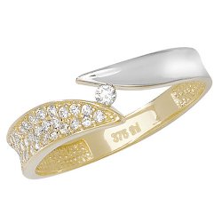 9ct Gold Pave Set Cz 2 Tone Ring 