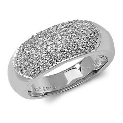 Diamond Grain Set Dome Ring In 9ct White Gold 