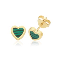 9ct Yel Gold Malachite Heart Studs 