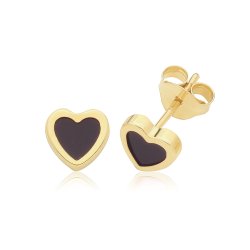 9ct Yel Gold Onyx Heart Studs 