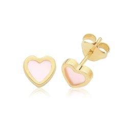 9ct Yel Gold M.o.p. Heart Studs 