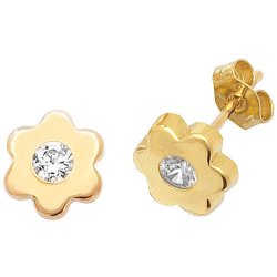 9ct Gold Cz Set Flower Studs 