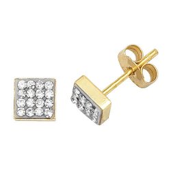 9ct Gold Cz Square Studs 